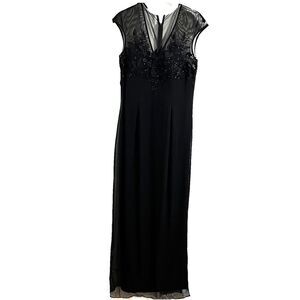 JS Boutique Silk Gown Dress Size 8 Black Lace Bodice Embroidered Evening Party